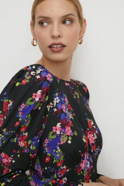 New Oasis Floral Slinky Jersey Tie Back Midi Dress Multi