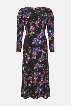 New Oasis Floral Slinky Jersey Tie Back Midi Dress Multi