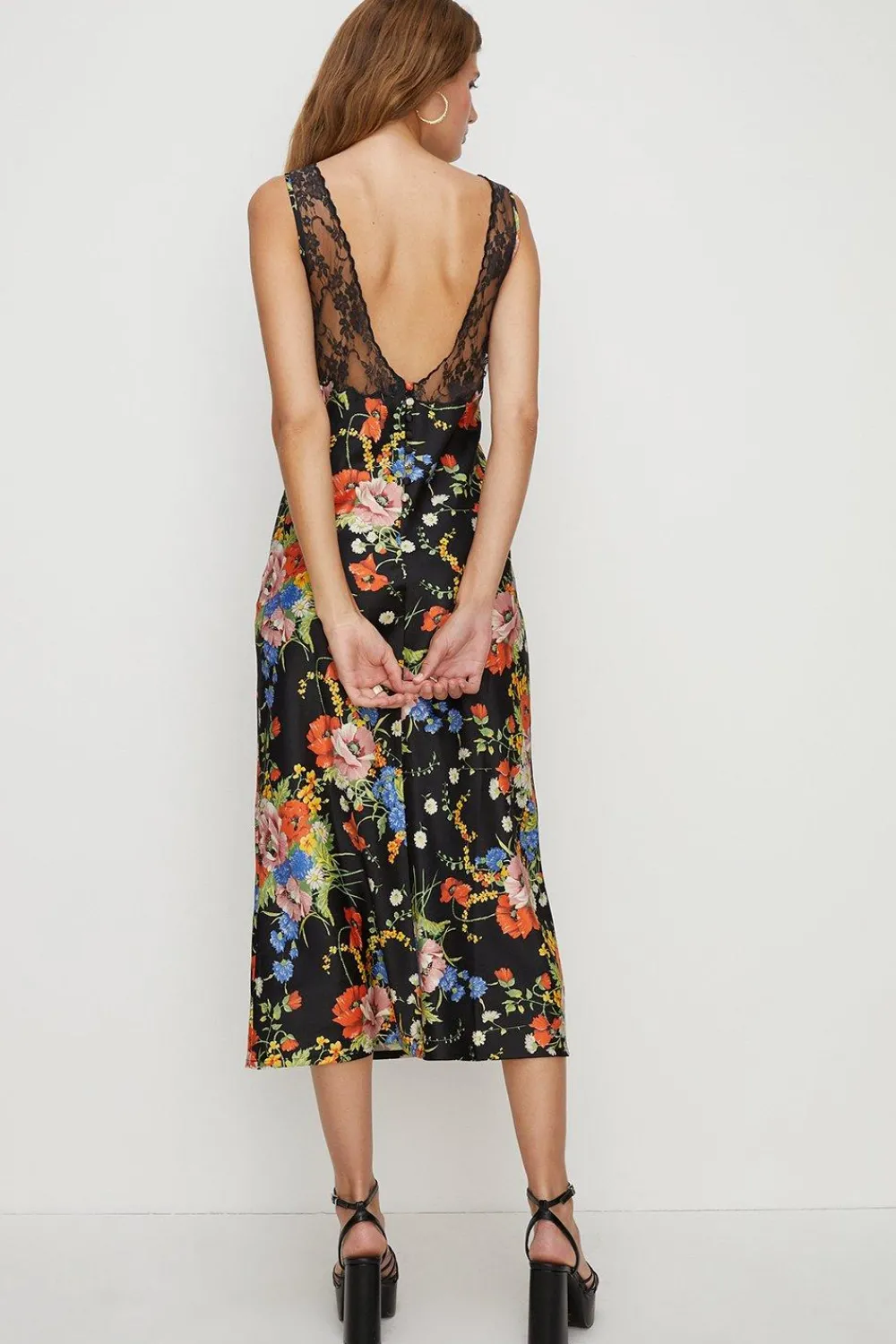Discount Oasis Floral Spot Lace Trim Scallop Satin Slip Dres Multi