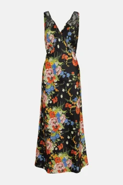 Discount Oasis Floral Spot Lace Trim Scallop Satin Slip Dres Multi