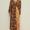 Hot Oasis Floral Stripe Print Square Neck Dress Multi