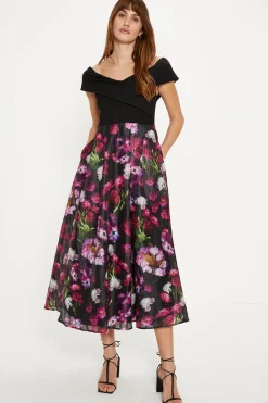 Best Oasis Floral Striped Organza 2 In 1 Midi Dress Multi