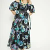 New Oasis Floral Striped Organza Belted Midi Dress Multi