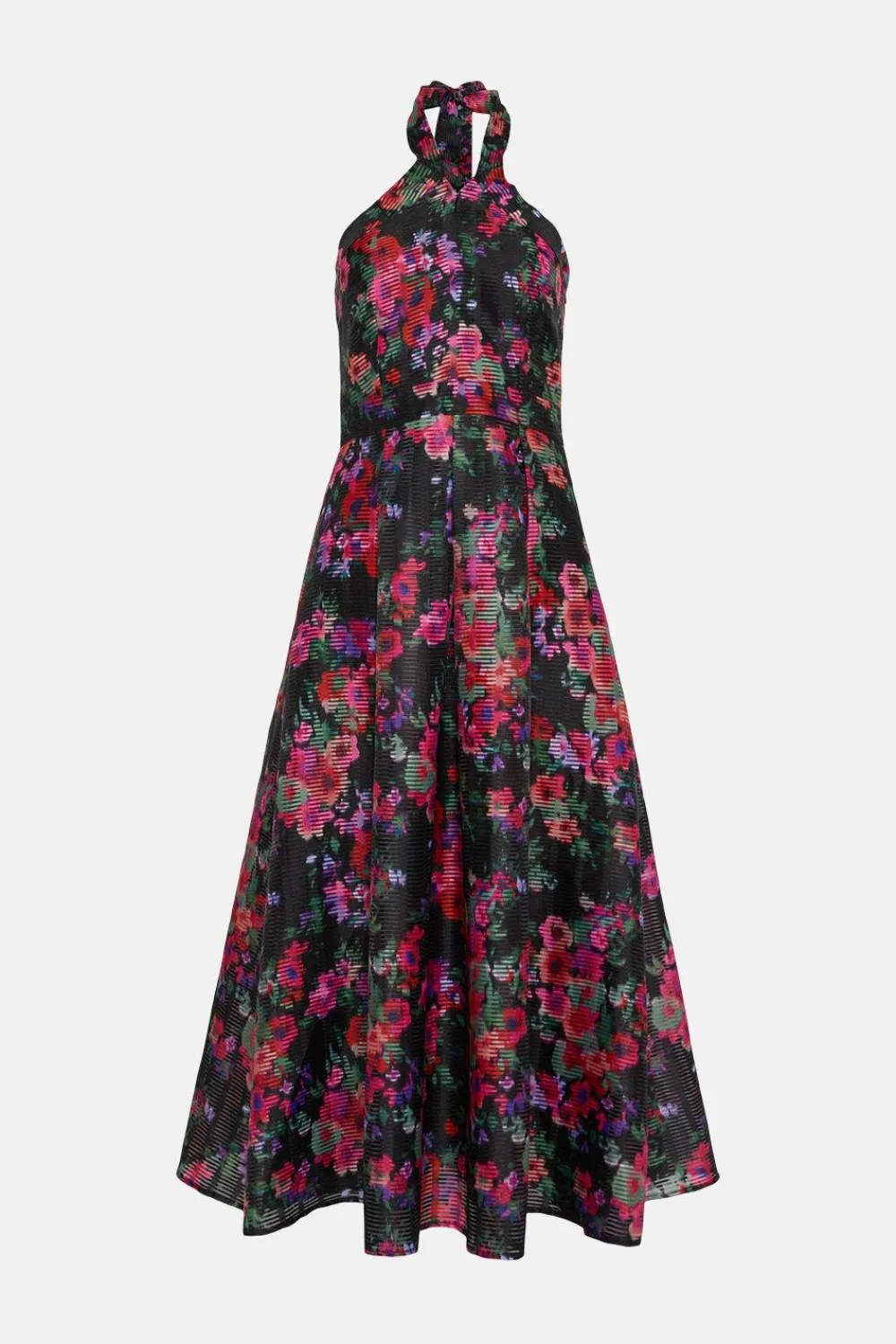 Outlet Oasis Floral Striped Organza Halter Neck Midi Dress Multi