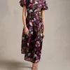 Fashion Oasis Floral Striped Organza Pleated Midi Dress Multi