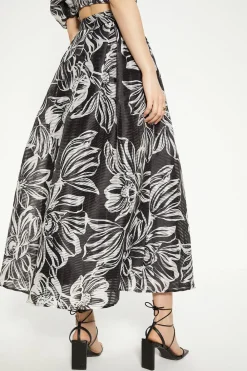Online Oasis Floral Striped Organza Pleated Midi Skirt Mono
