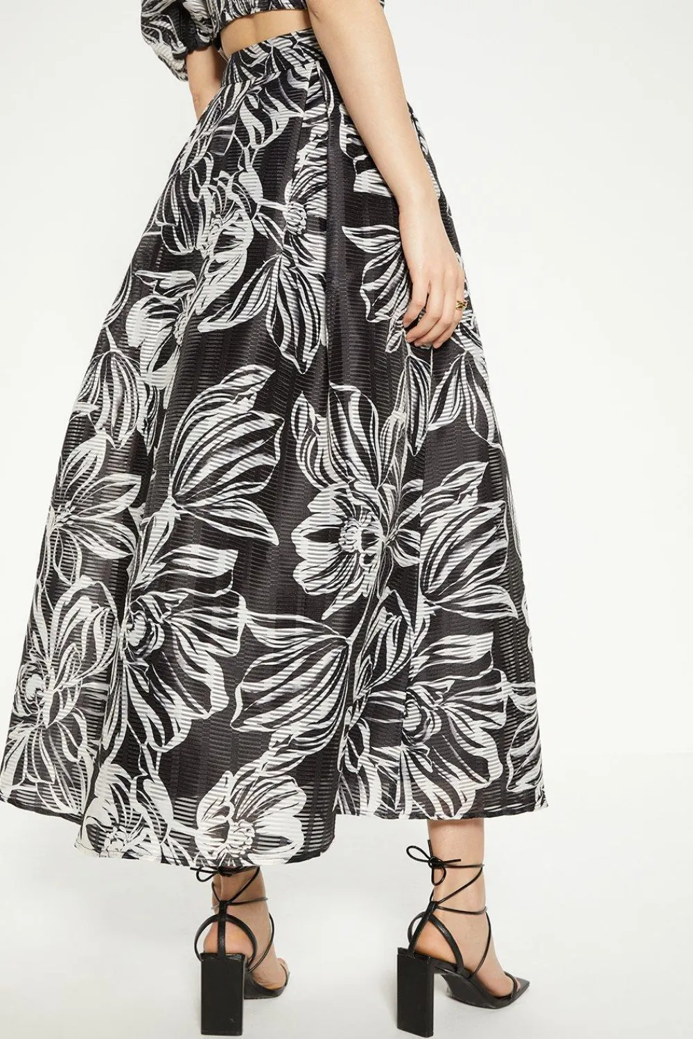 Online Oasis Floral Striped Organza Pleated Midi Skirt Mono