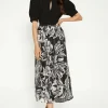Online Oasis Floral Striped Organza Puff Sleeve Midi Dress Black