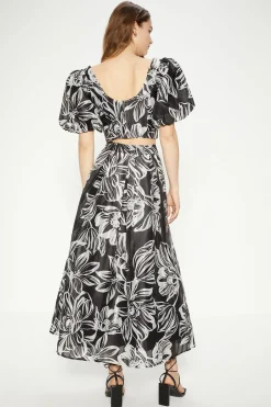 Clearance Oasis Floral Striped Organza Puff Sleeve Crop Top Mono