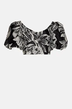 Clearance Oasis Floral Striped Organza Puff Sleeve Crop Top Mono