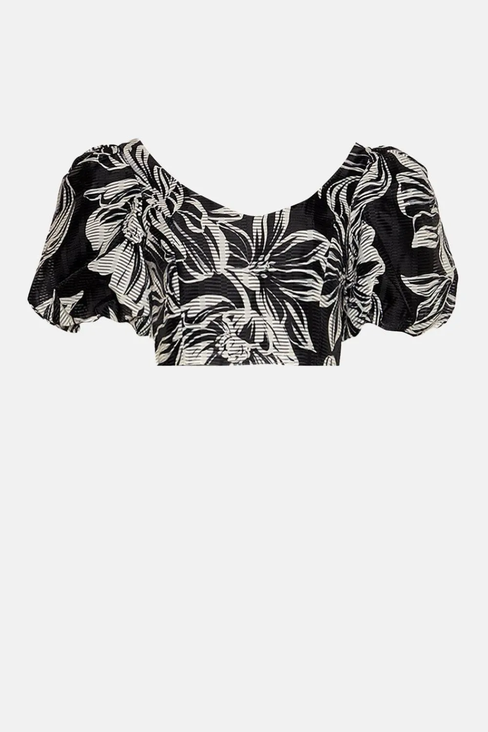 Clearance Oasis Floral Striped Organza Puff Sleeve Crop Top Mono