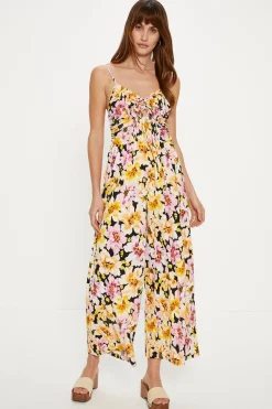 Hot Oasis Floral Tie Back Crinkle Jumpsuit Multi