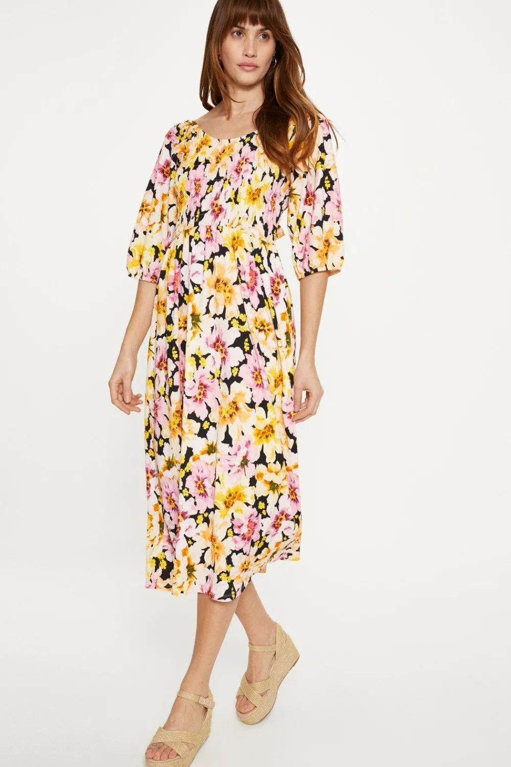 Online Oasis Floral Tie Back Crinkle Midi Dress Multi