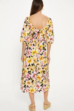 Online Oasis Floral Tie Back Crinkle Midi Dress Multi