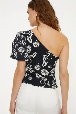 New Oasis Floral Woven Mix One Shoulder Cotton Top Multi