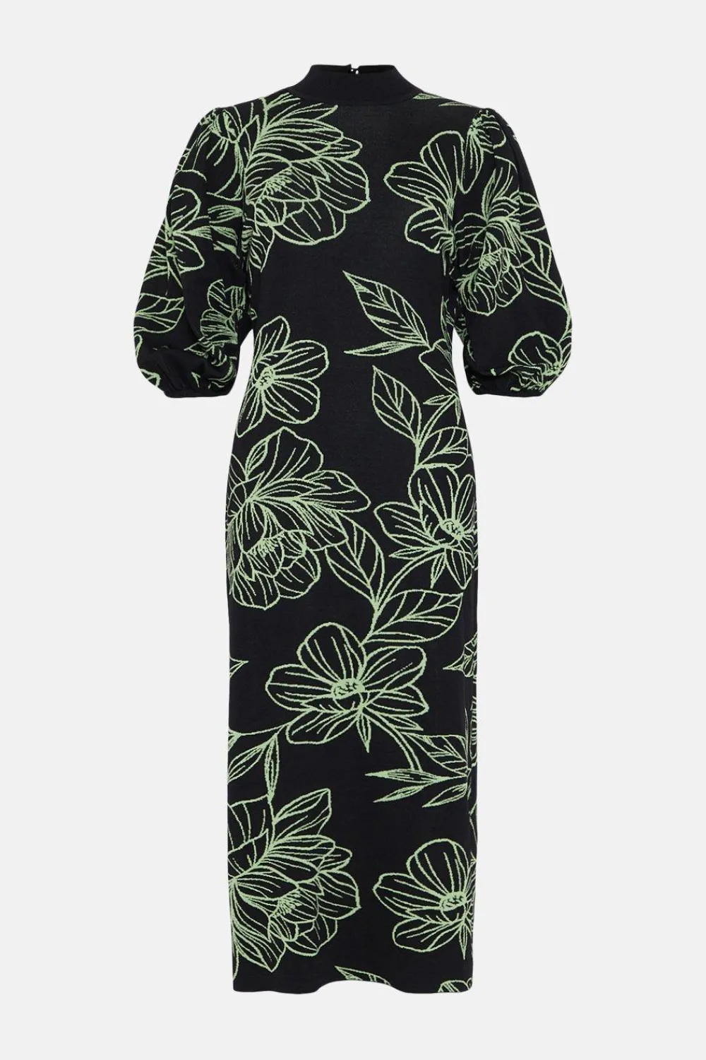 Best Oasis Floraljacquard Ruched Sleeve Midi Dress Black
