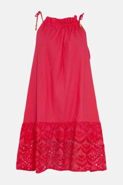 Hot Oasis Flower Broderie Hem Mini Dress Orange