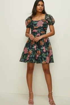 Online Oasis Flower Shirred Organza Mini Dress Floral