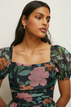 Online Oasis Flower Shirred Organza Mini Dress Floral
