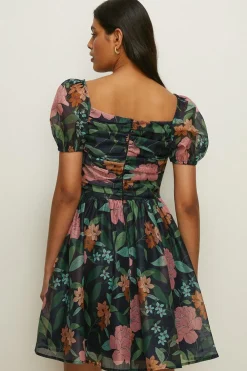 Online Oasis Flower Shirred Organza Mini Dress Floral