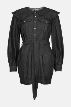 Sale Oasis Frill Collar Denim Playsuit Black
