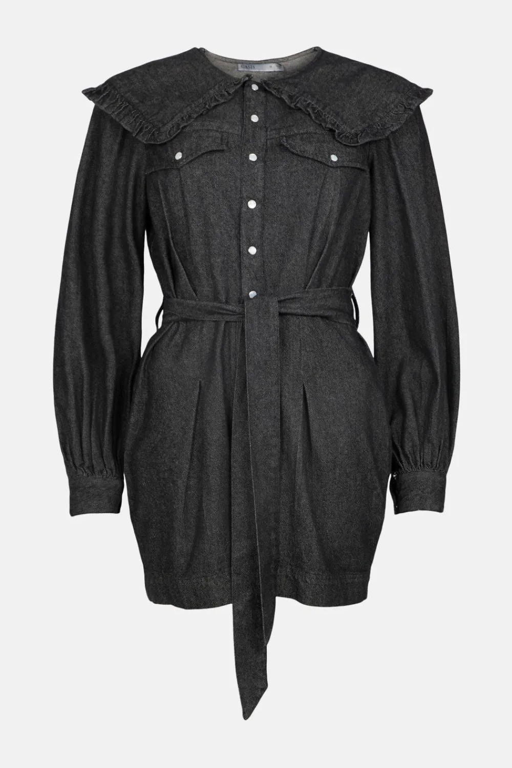 Sale Oasis Frill Collar Denim Playsuit Black