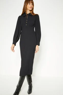 Clearance Oasis Frill Collar Soft Tailored Midi Dress Black
