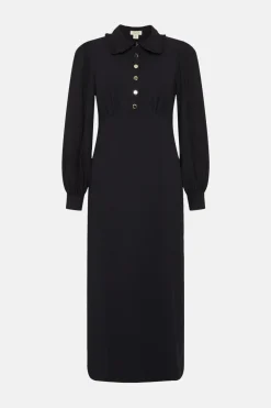 Clearance Oasis Frill Collar Soft Tailored Midi Dress Black