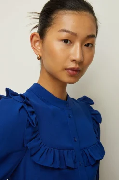 Online Oasis Frill Detail Belted Crepe Skater Dress Cobalt
