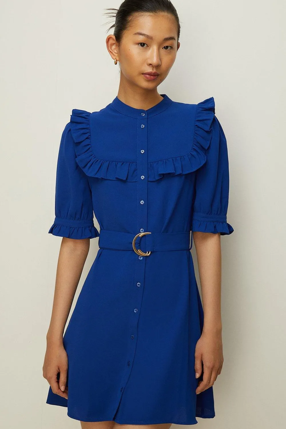 Online Oasis Frill Detail Belted Crepe Skater Dress Cobalt