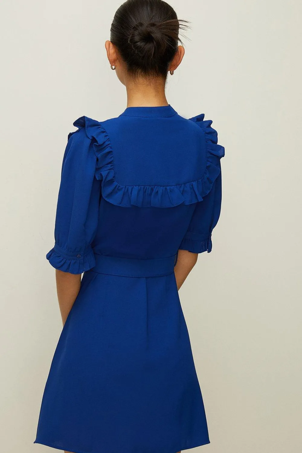 Online Oasis Frill Detail Belted Crepe Skater Dress Cobalt
