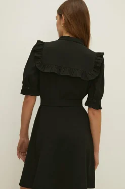Fashion Oasis Frill Detail Belted Crepe Dress Black