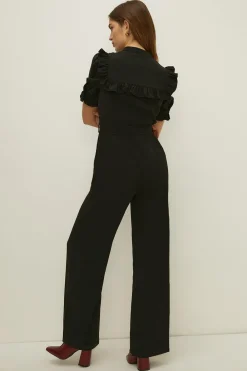 Sale Oasis Frill Detail Belted Crepe Jumpsuit Black