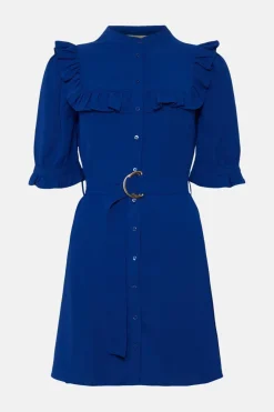 Online Oasis Frill Detail Belted Crepe Skater Dress Cobalt