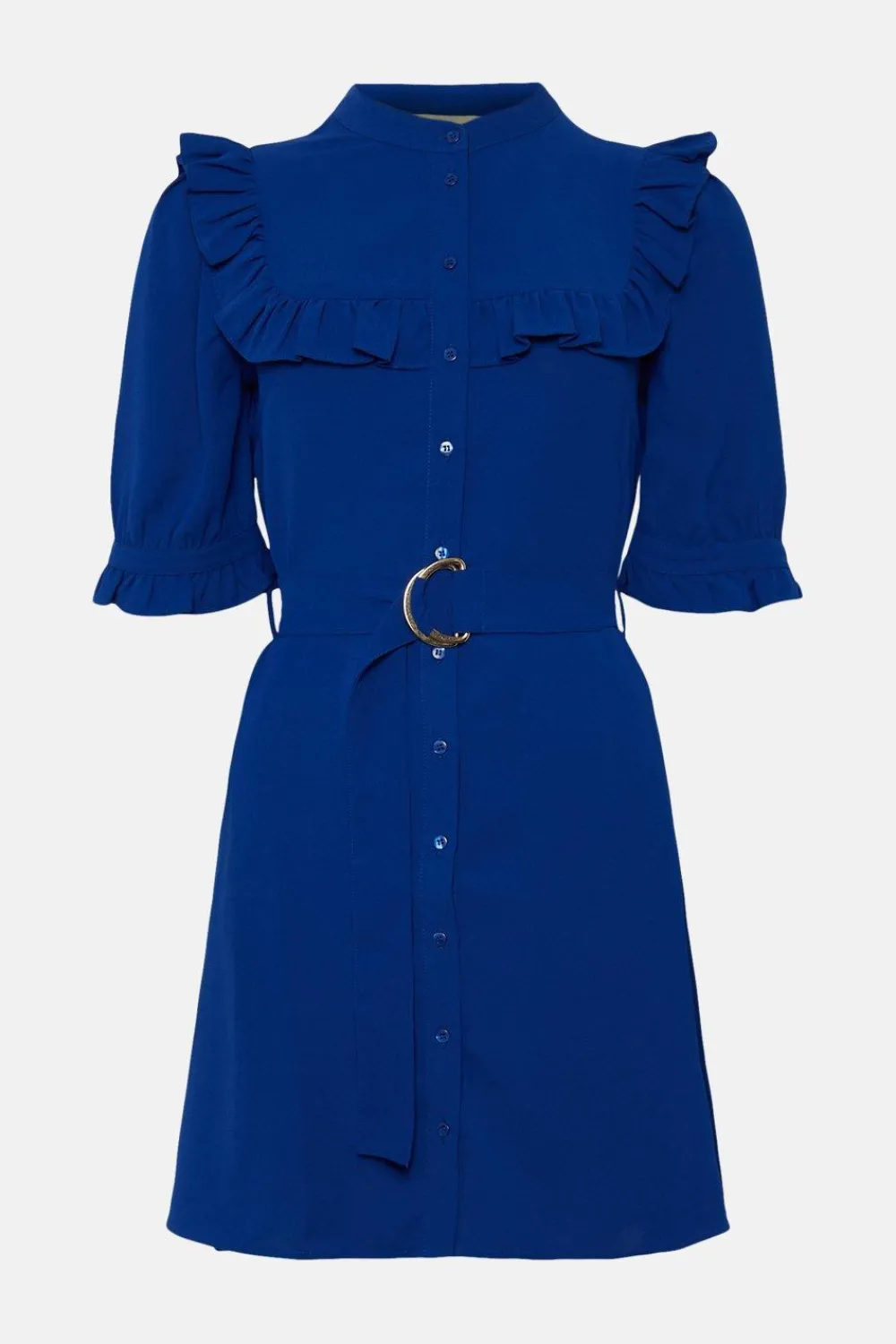 Online Oasis Frill Detail Belted Crepe Skater Dress Cobalt
