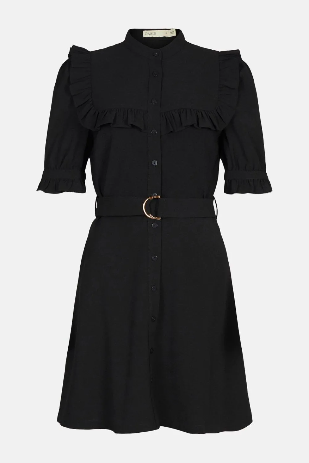 Fashion Oasis Frill Detail Belted Crepe Dress Black