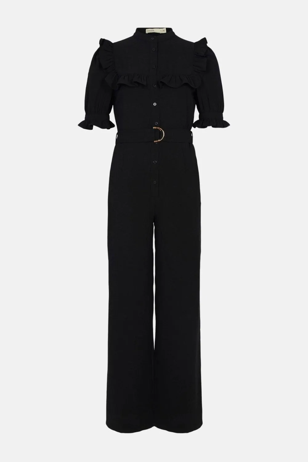 Sale Oasis Frill Detail Belted Crepe Jumpsuit Black