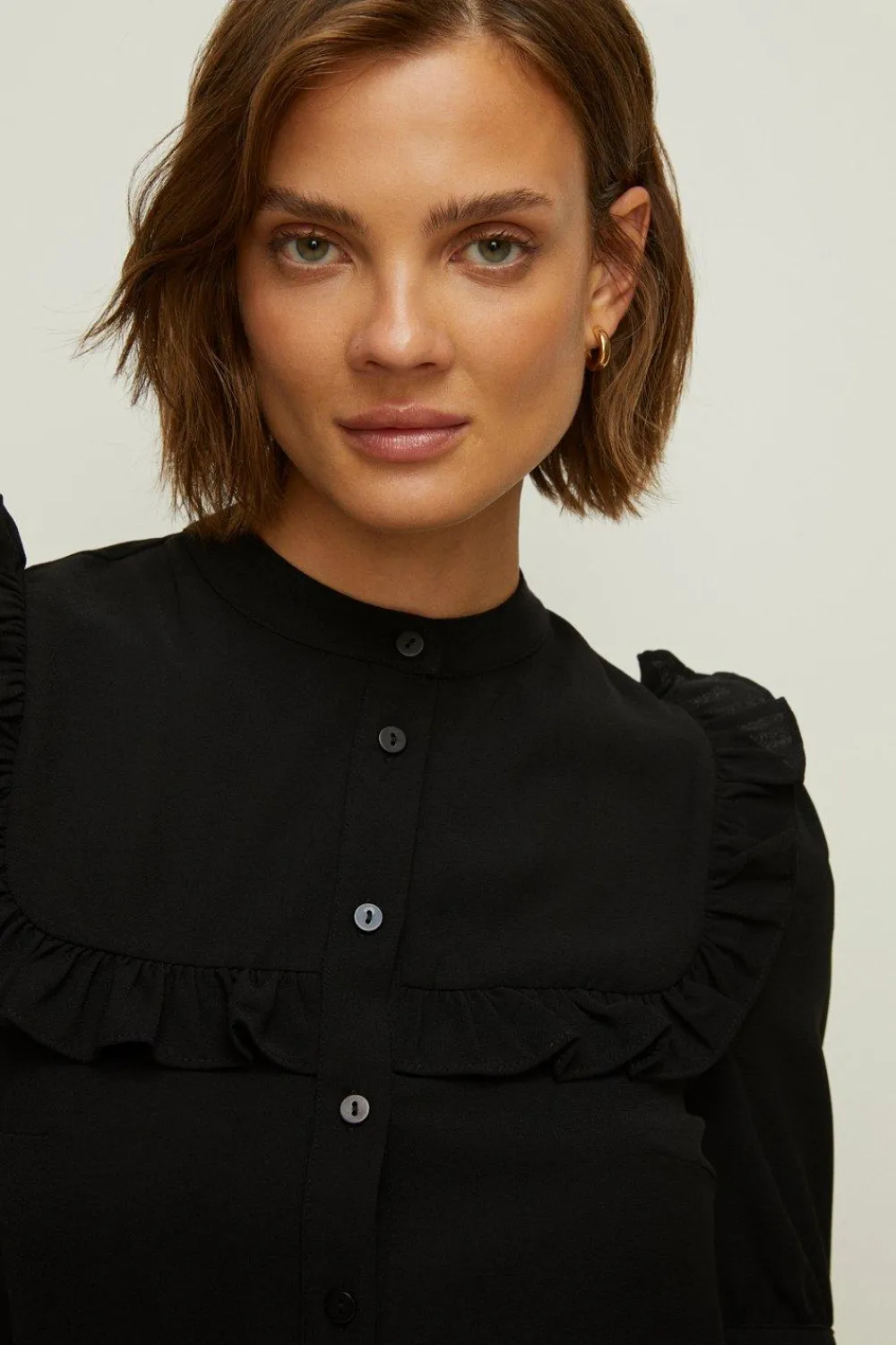 Fashion Oasis Frill Detail Button Through Shirt Black