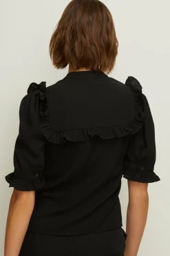 Fashion Oasis Frill Detail Button Through Shirt Black