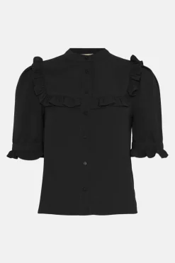 Fashion Oasis Frill Detail Button Through Shirt Black