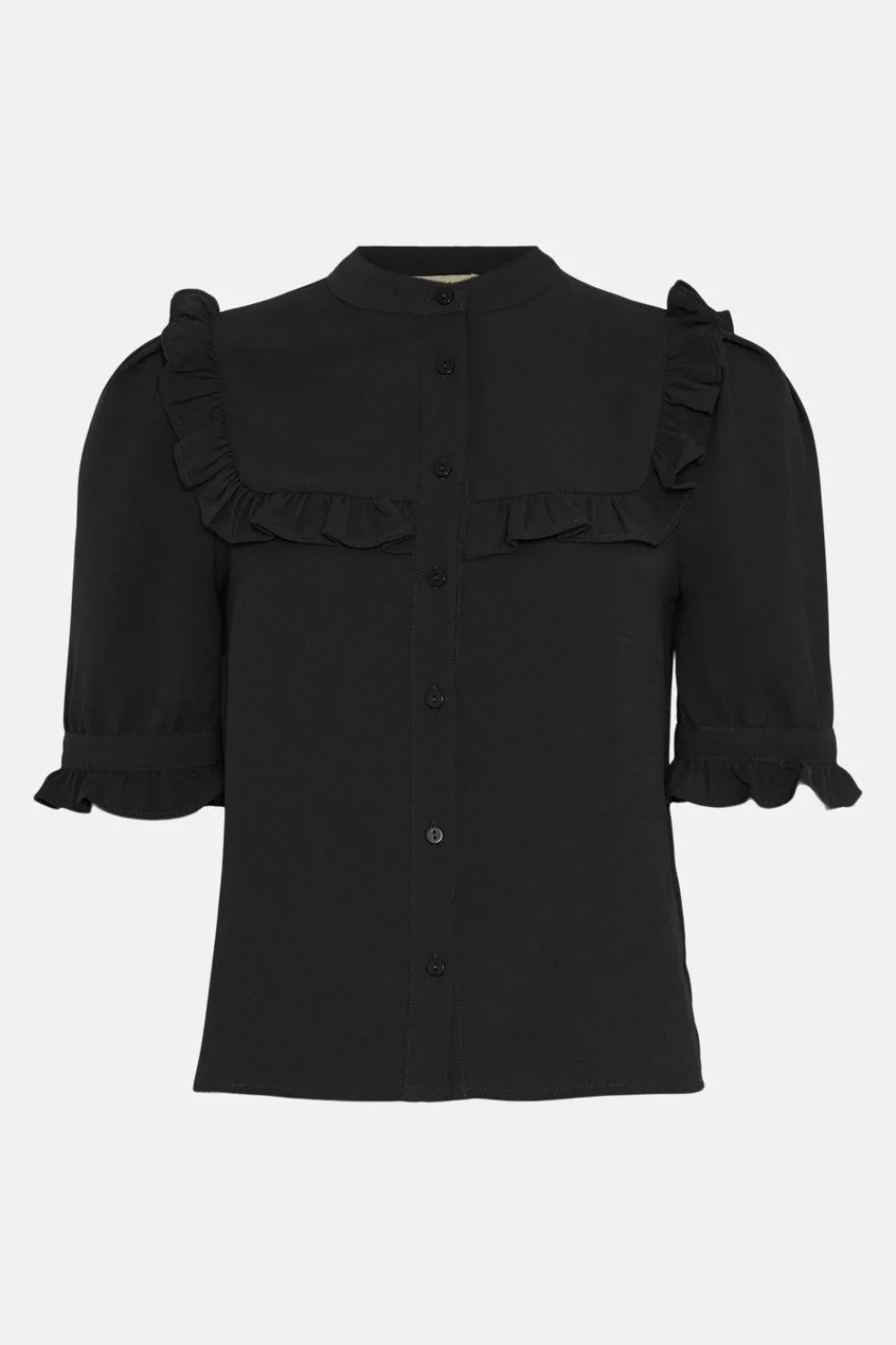 Fashion Oasis Frill Detail Button Through Shirt Black