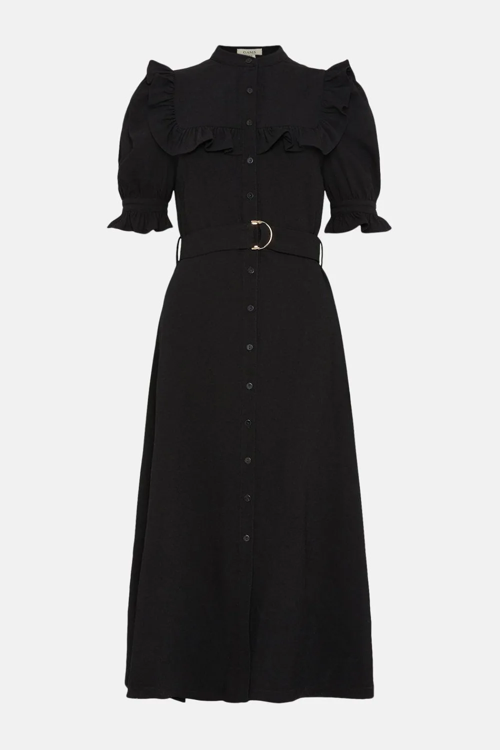 Hot Oasis Frill Detail Crepe Midi Dress Black