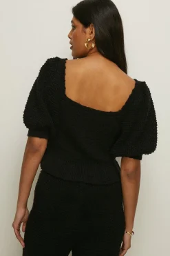 Outlet Oasis Frill Detail Knitted Tie Front Crop Top Ecru