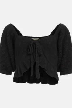 Outlet Oasis Frill Detail Knitted Tie Front Crop Top Ecru