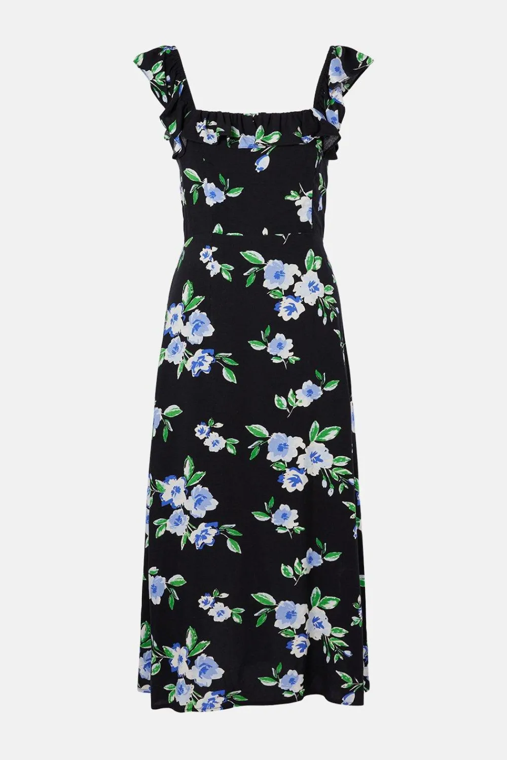 Fashion Oasis Frill Floral Printed Strap Back Midi Dress Multi