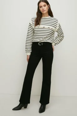 Hot Oasis Frill Insert Stripe Sweatshirt Ivory