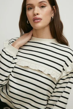 Hot Oasis Frill Insert Stripe Sweatshirt Ivory