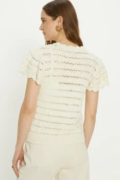 Discount Oasis Frill Sleeve Cotton Slub Jumper Ecru