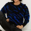 Clearance Oasis Frilly Yoke Animal Jacquard Jumper Cobalt