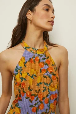 Best Oasis Fruit Print Halter Midi Dress Multi